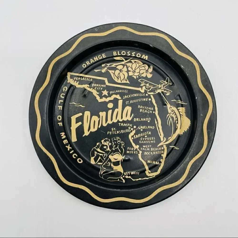 Set of 6 Vintage Tin Florida Coasters